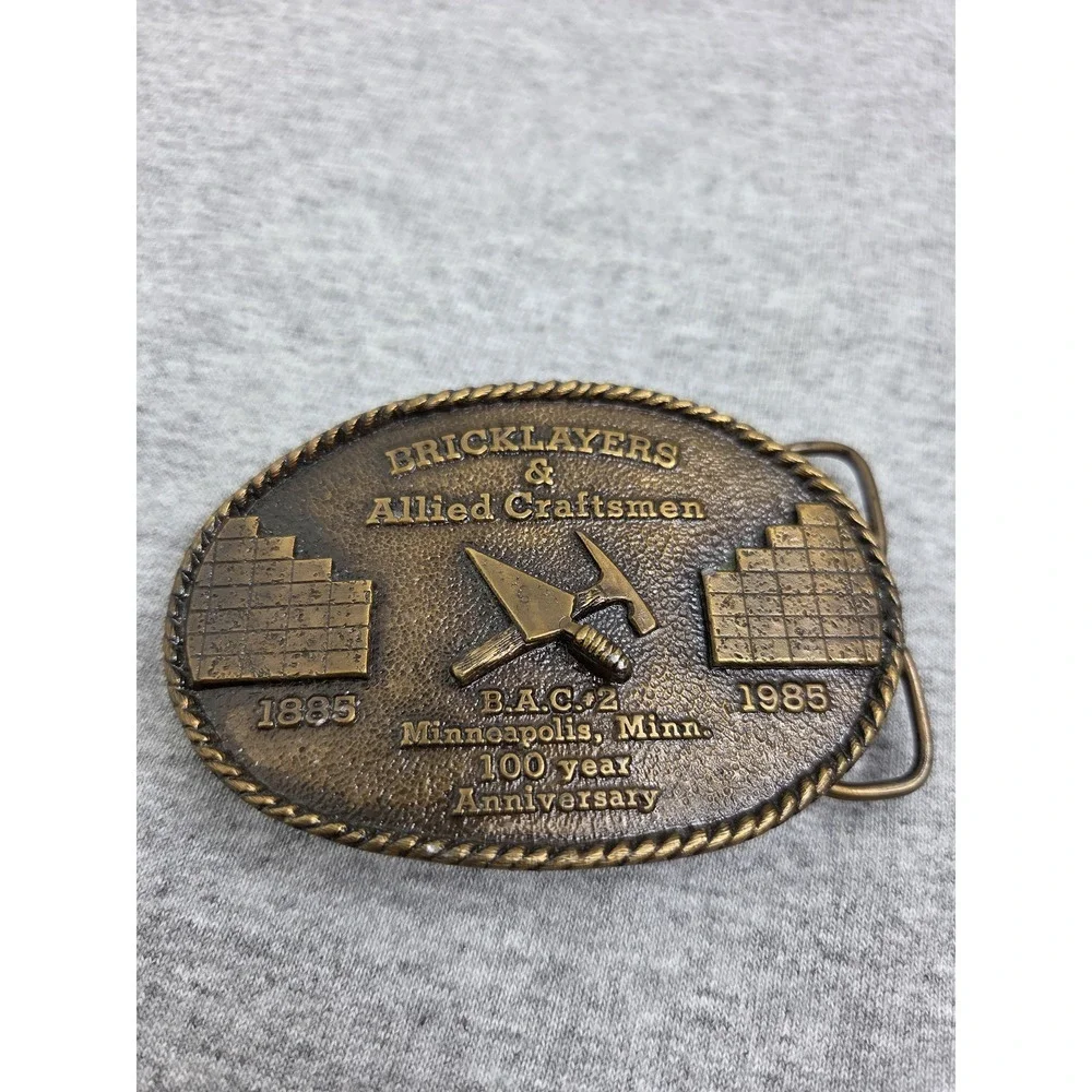Bricklayers Craftsmen Union 100 Year Brass Belt Buckle Minneapolis